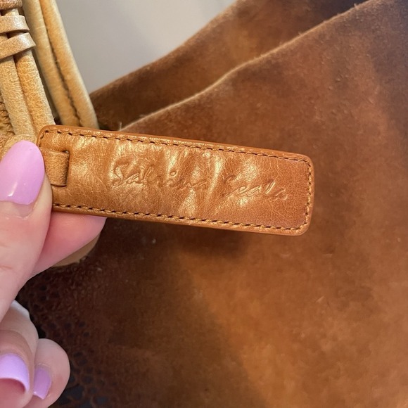 SABRINA SCALA Vintage Brown Suede Medium Leather Tote Hobo Handbag Purse - Picture 5 of 16